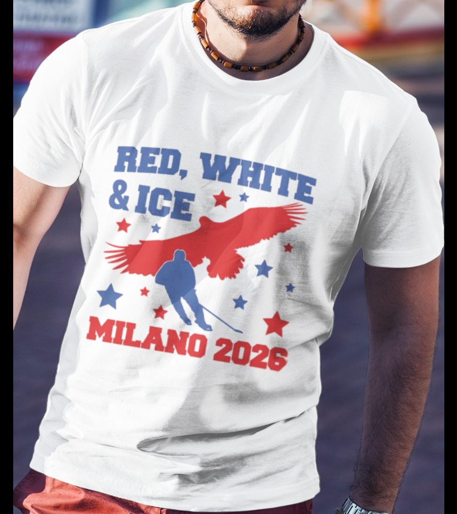 Red White And Ice Milano 2026 USA Hockey Eagle And Stars T-Shirt