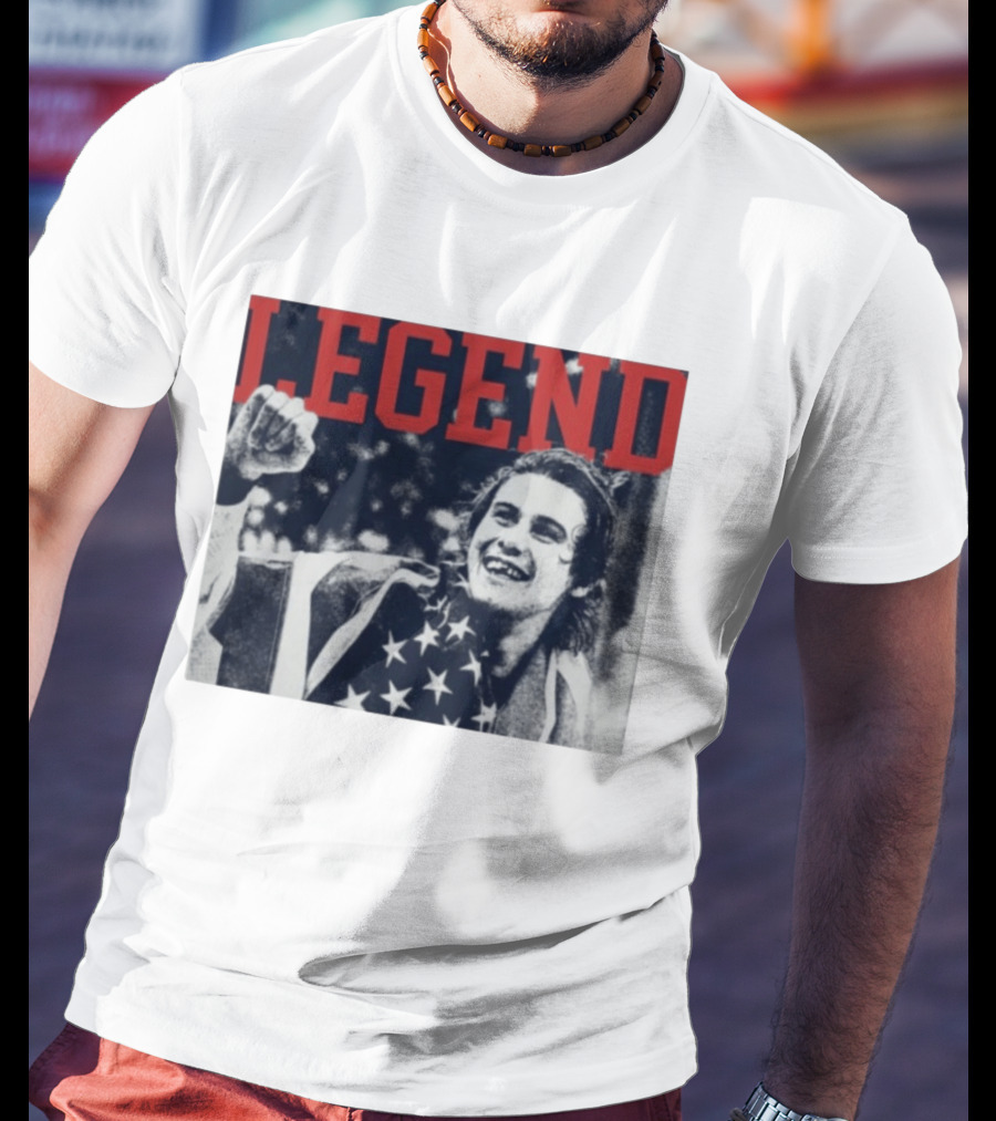 The Ice Sacrifice Jack Hughes Legend Fist Raised American Flag T-Shirt