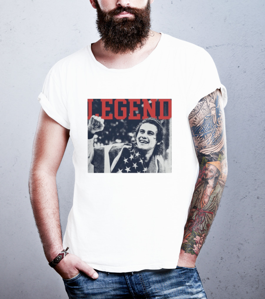 The Ice Sacrifice Jack Hughes Legend Fist Raised American Flag T-Shirt