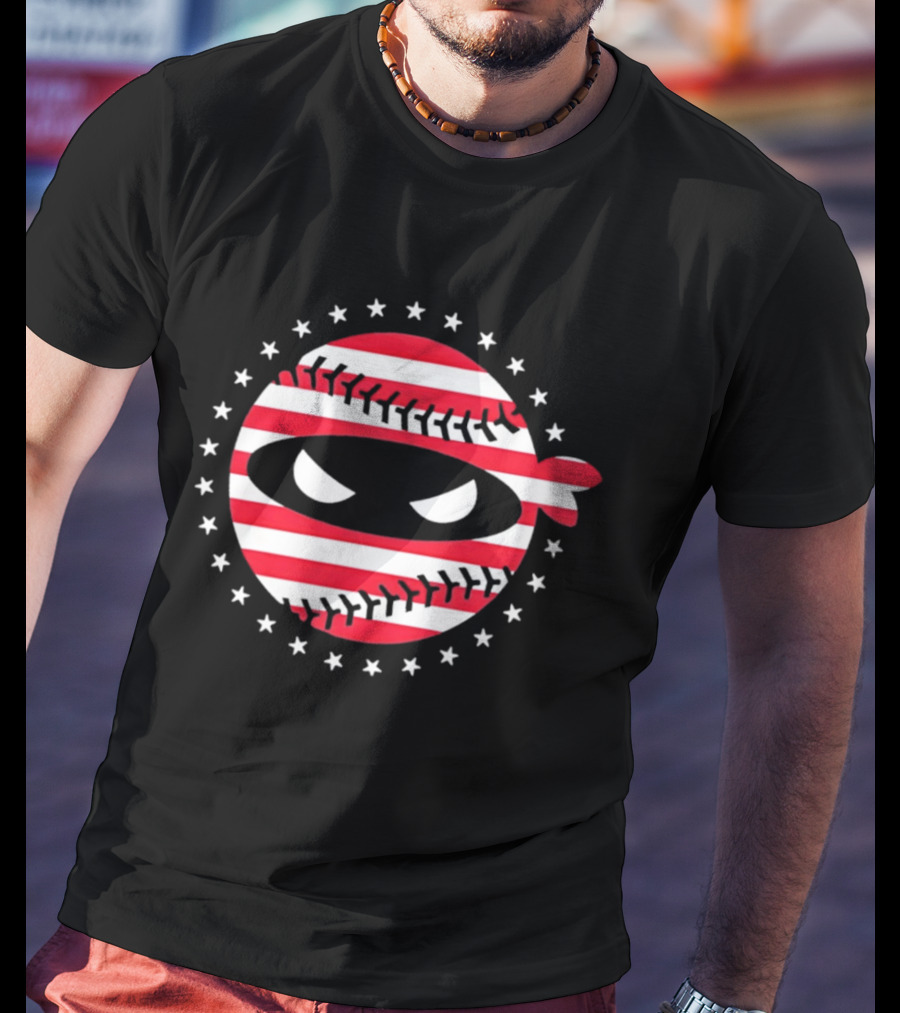 Pitching Ninja USA Flag Baseball Style Stars And Stripes T-Shirt
