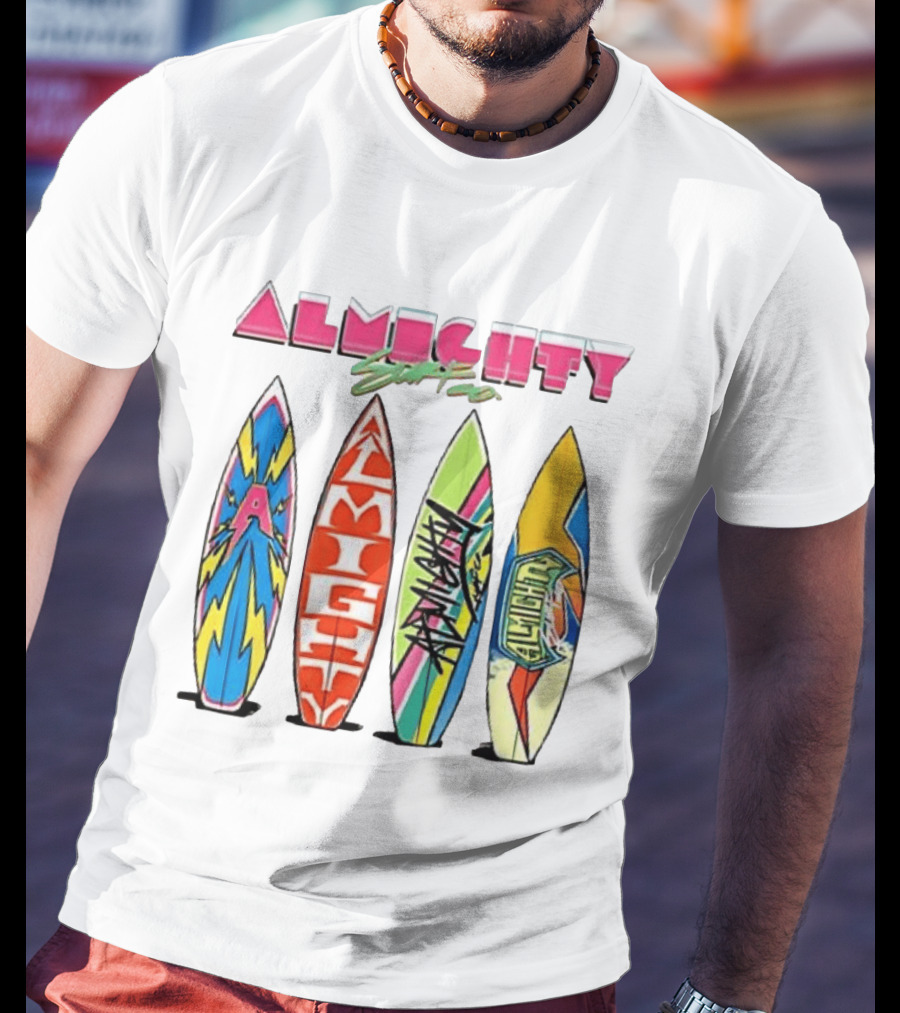 Almighty Surfs Up Collection Vibrant Surfboards T-Shirt