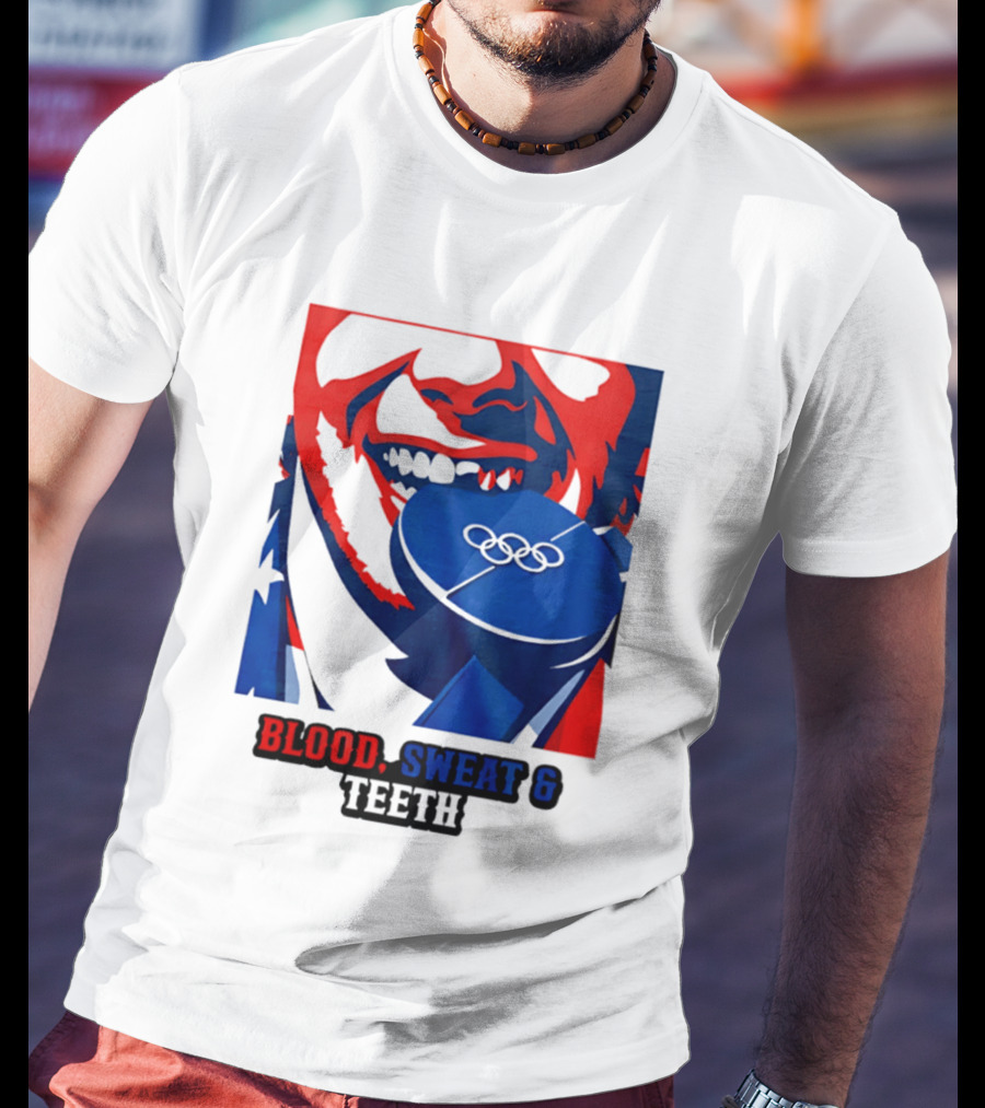 Blood Sweat Teeth Jack Hughes USA Olympic Hockey Gold Medal Champs T-Shirt