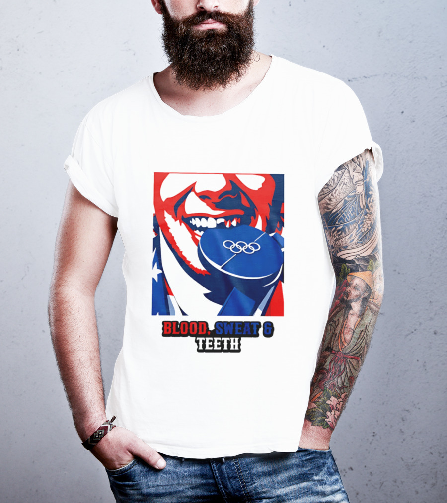 Blood Sweat Teeth Jack Hughes USA Olympic Hockey Gold Medal Champs T-Shirt