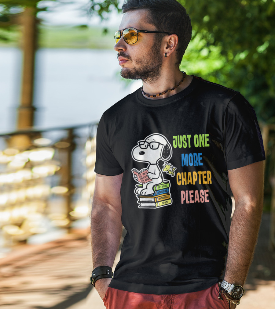 Snoopy Just One More Chapter Please Peanuts Reading Glasses Books Stack T-Shirt