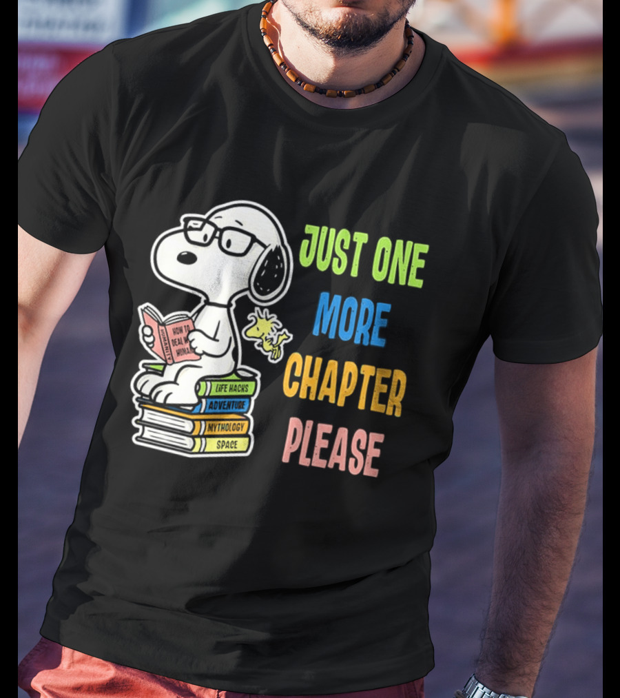 Snoopy Just One More Chapter Please Peanuts Reading Glasses Books Stack T-Shirt