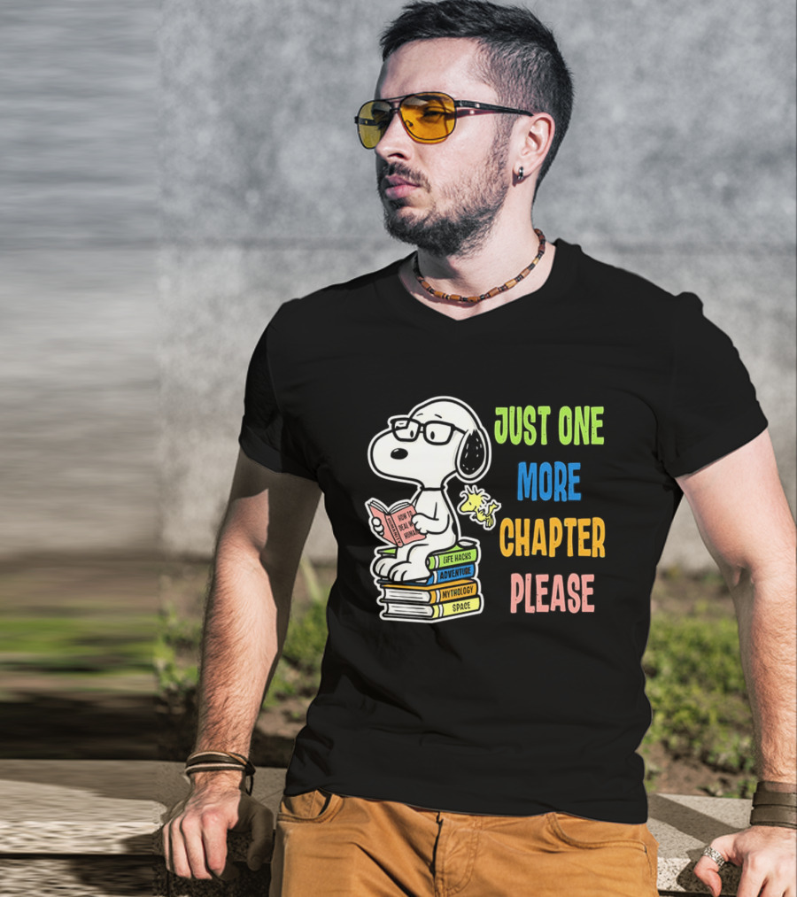 Snoopy Just One More Chapter Please Peanuts Reading Glasses Books Stack T-Shirt