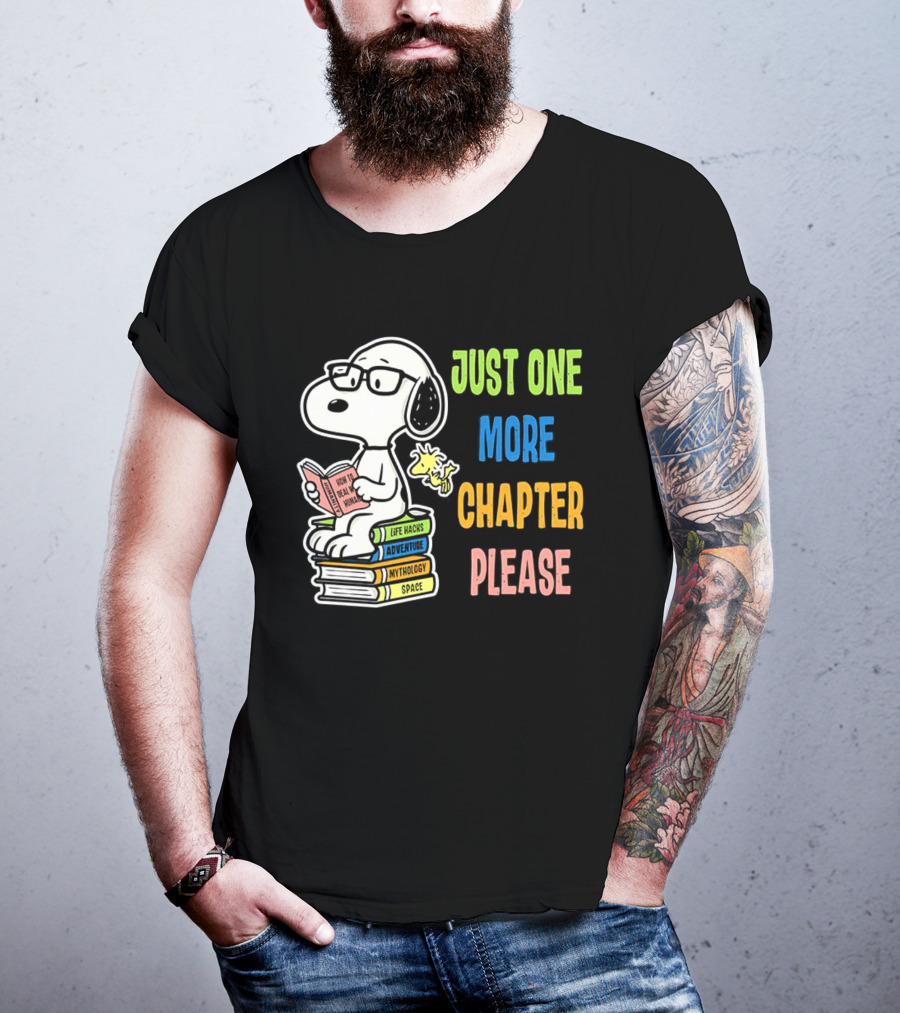 Snoopy Just One More Chapter Please Peanuts Reading Glasses Books Stack T-Shirt