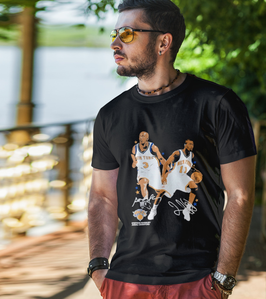 Stephon Marbury Jamal Crawford New York Knicks 3 11 Signatures T-Shirt