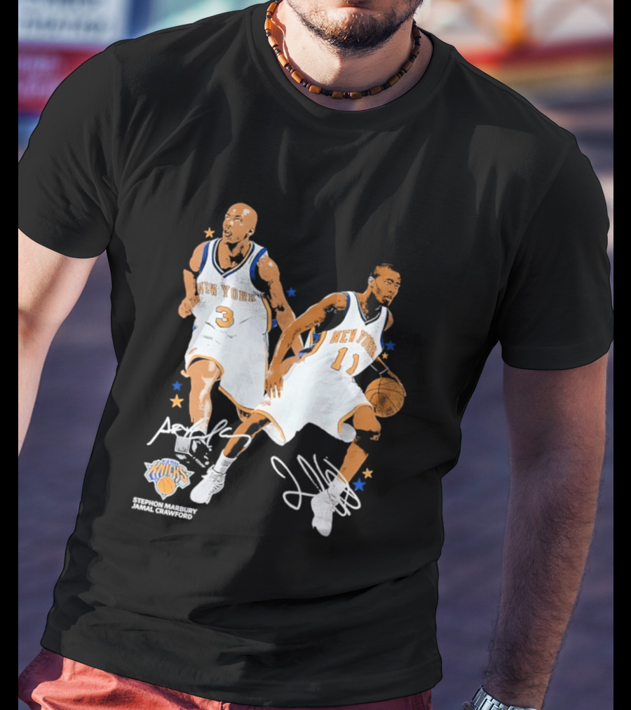 Stephon Marbury Jamal Crawford New York Knicks 3 11 Signatures T-Shirt
