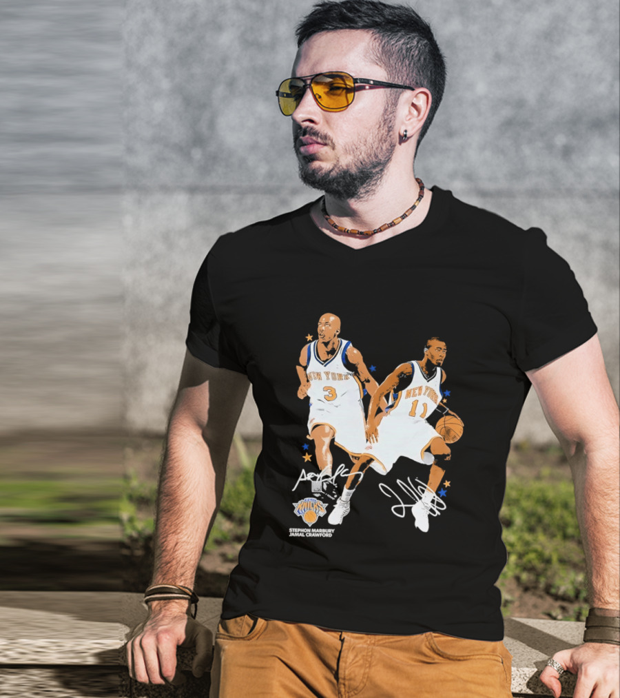 Stephon Marbury Jamal Crawford New York Knicks 3 11 Signatures T-Shirt