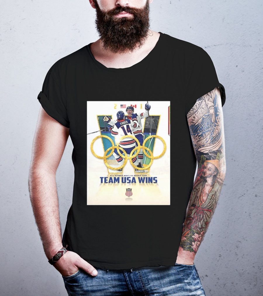 O.S. Olympic Men's Ice Hockey Team USA Wins Gold Against Canada 2 1 T-Shirt