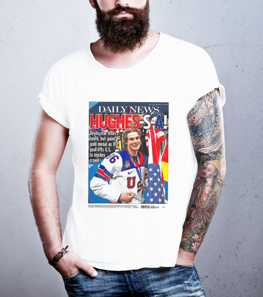 Daily News Jack Hughes S A Gold Medal US Hockey Devil Star T-Shirt