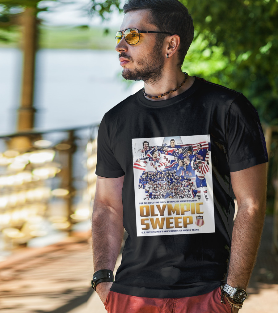U.S. Olympic Ice Hockey History First Sweep Men's And Women's Teams T-Shirt