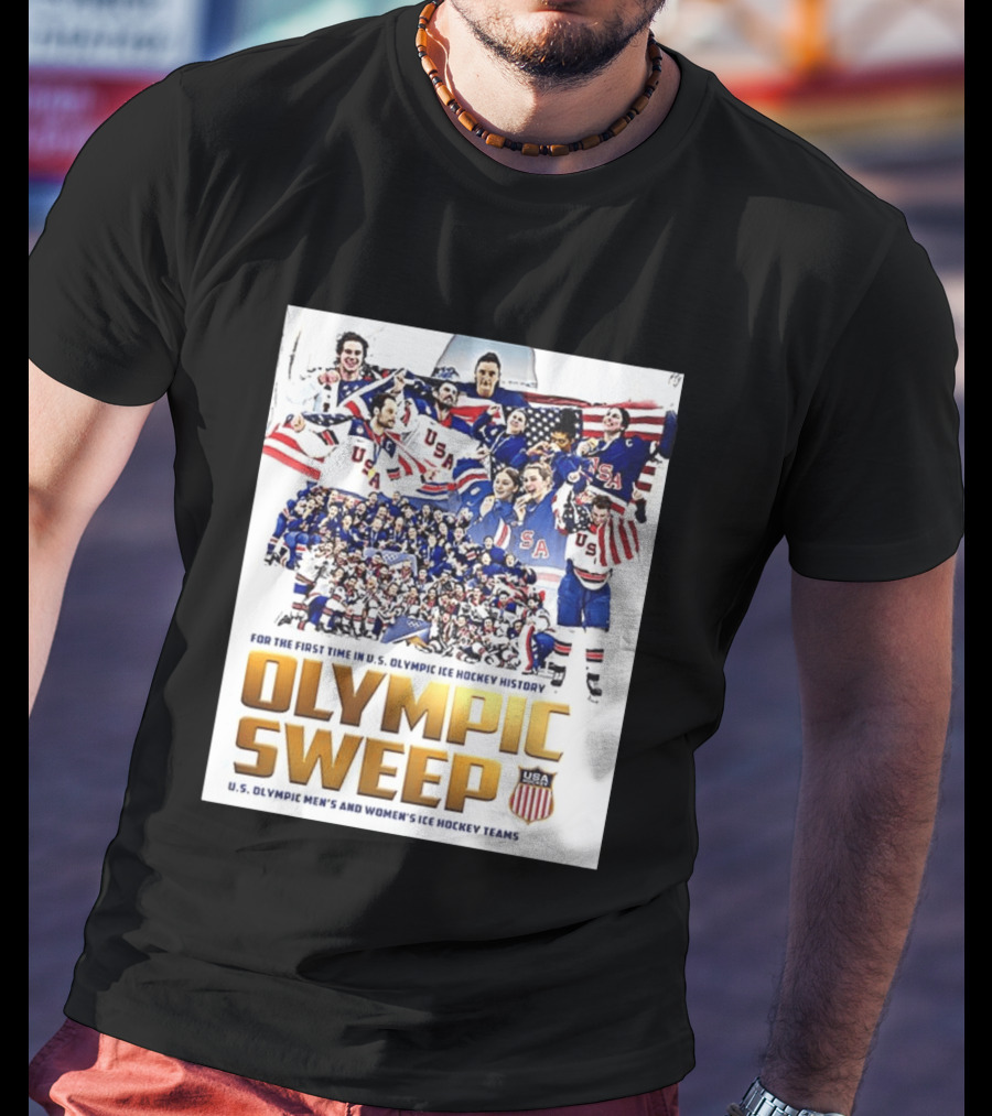 U.S. Olympic Ice Hockey History First Sweep Men's And Women's Teams T-Shirt