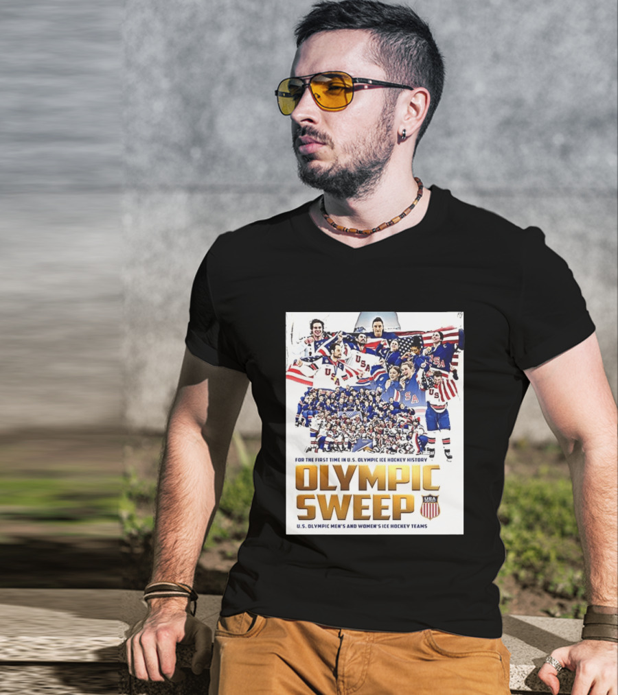 U.S. Olympic Ice Hockey History First Sweep Men's And Women's Teams T-Shirt