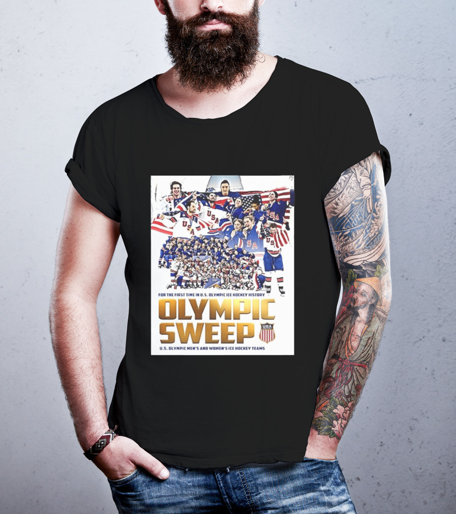 U.S. Olympic Ice Hockey History First Sweep Men's And Women's Teams T-Shirt