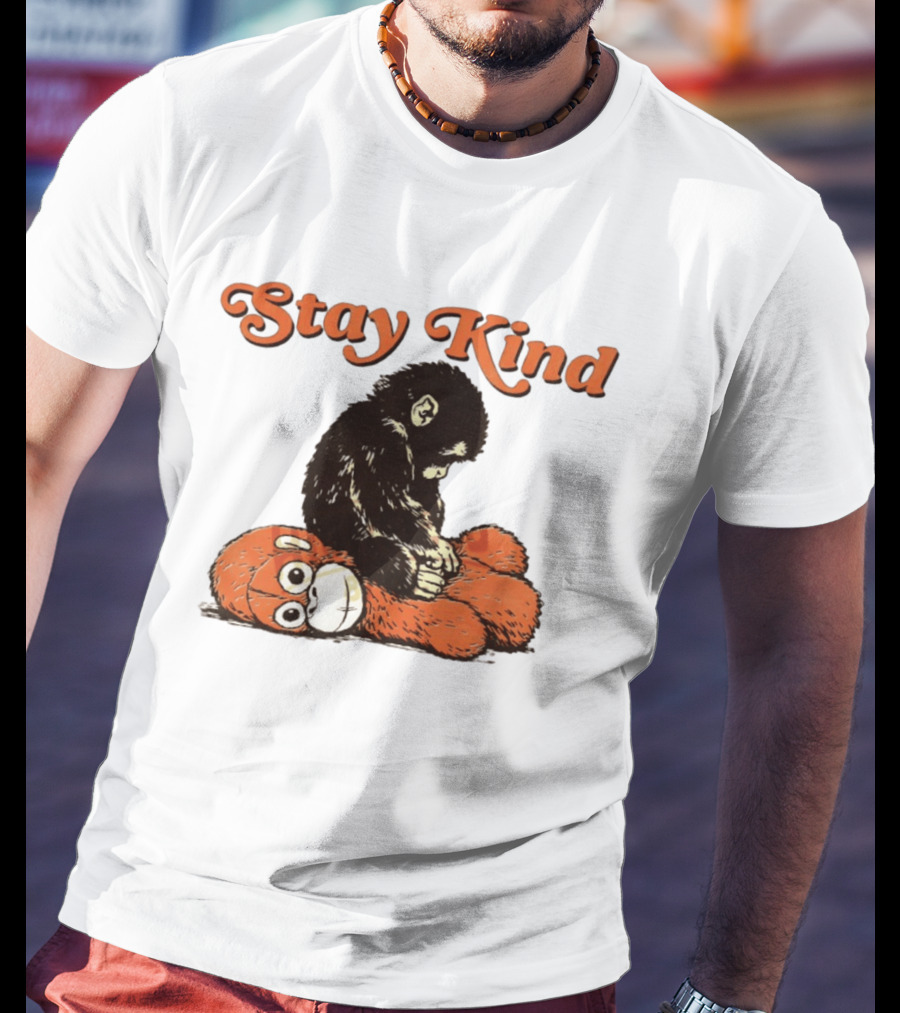 Stay Kind Punch Monkey Meme Compassionate Primate Hugging Plush T-Shirt