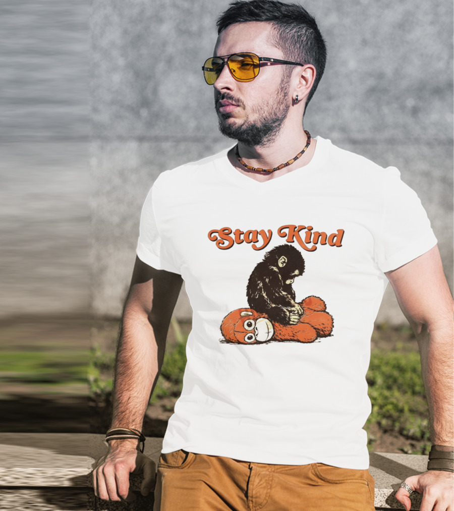 Stay Kind Punch Monkey Meme Compassionate Primate Hugging Plush T-Shirt