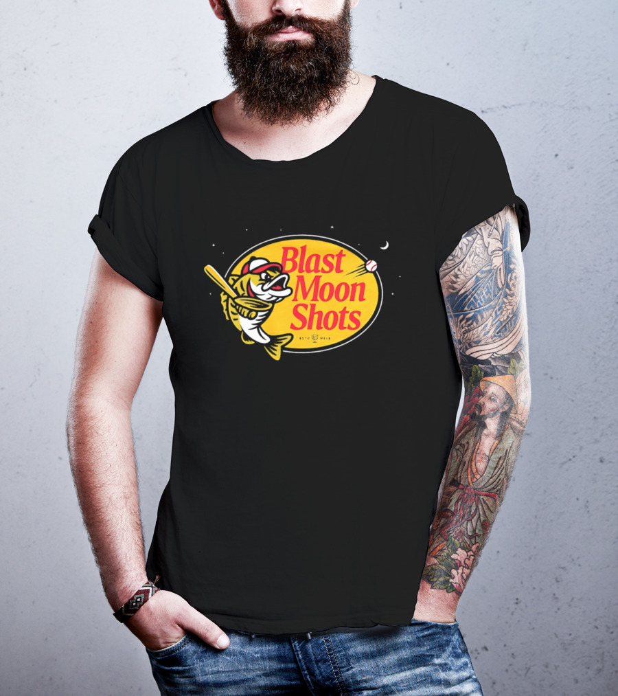 Blast Moon Shots Baseball Fish Swinging Bat T-Shirt