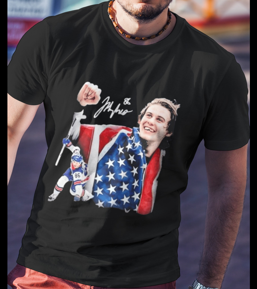 Jack Hughes USA Hockey Golden Goal Celebration T-Shirt