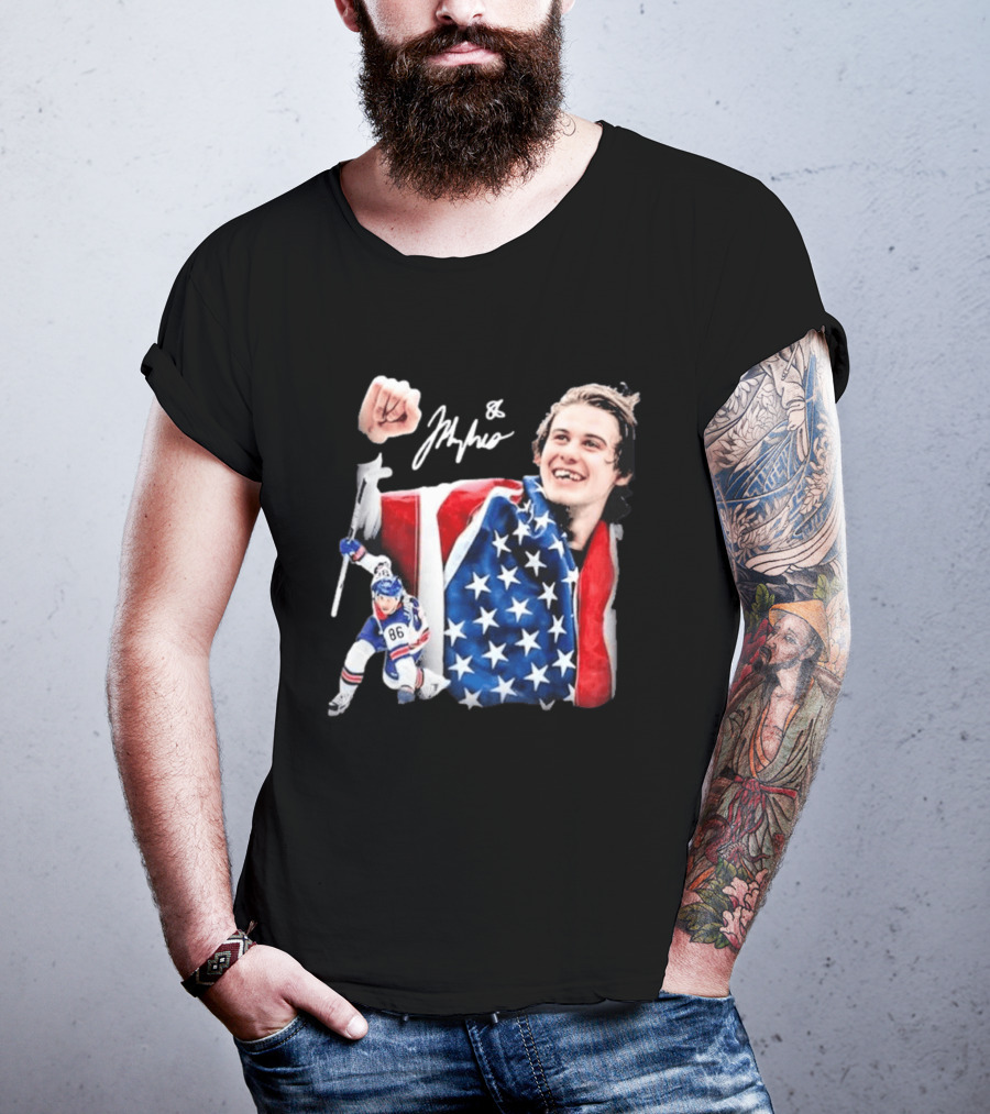 Jack Hughes USA Hockey Golden Goal Celebration T-Shirt