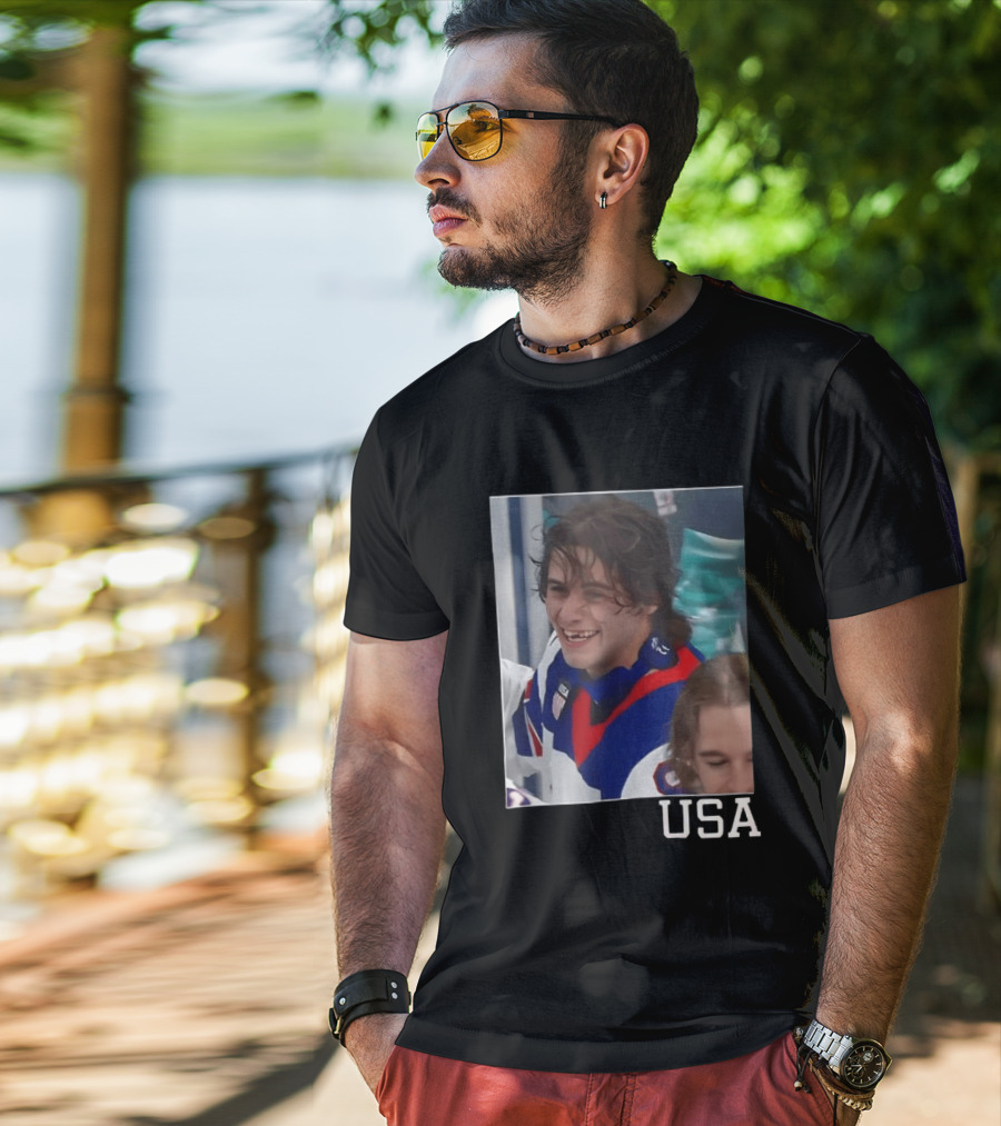 Jack Hughes 2026 Winter Olympic Team USA Smile Hockey T-Shirt