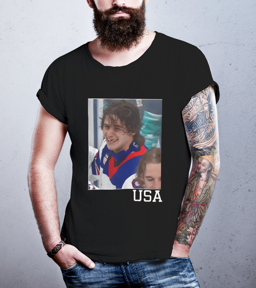 Jack Hughes 2026 Winter Olympic Team USA Smile Hockey T-Shirt