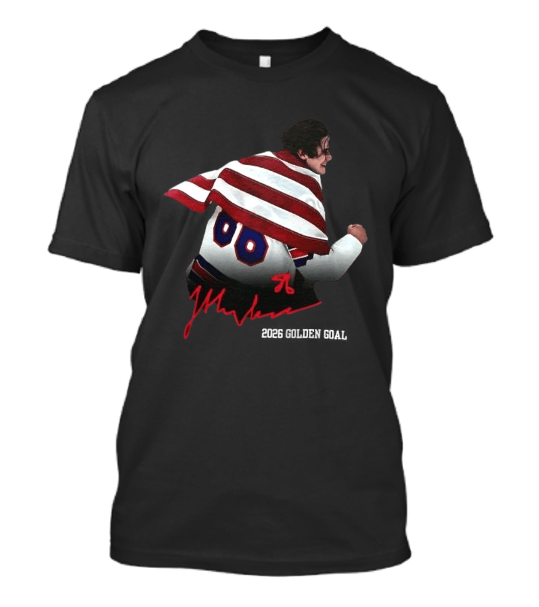 Jack Hughes Autographed Team USA Ice Hockey 2026 GoldenGoal Flag Celebration T-Shirt