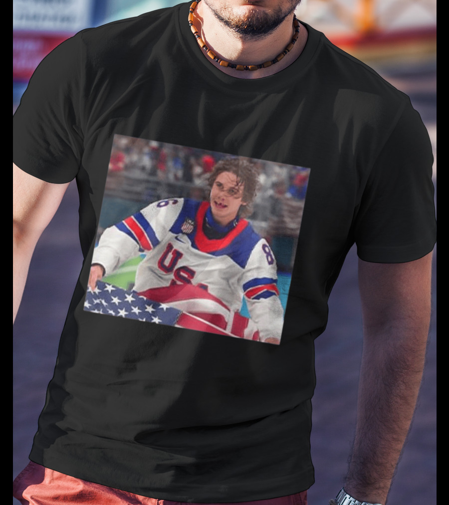 USA Hockey Jack Hughes Team 86 American Flag T-Shirt