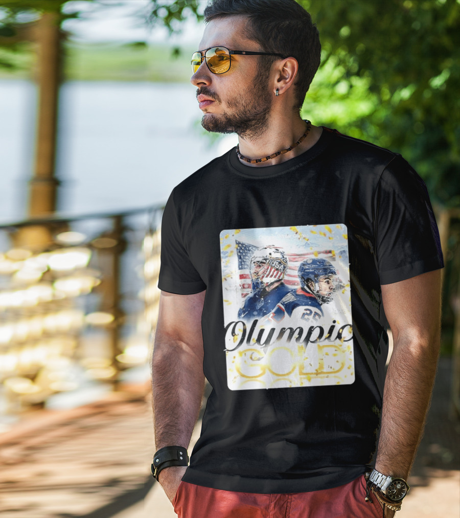 Olympic Winter Games USA Jeremy Swayman Charlie McAvoy Olympic Gold T-Shirt
