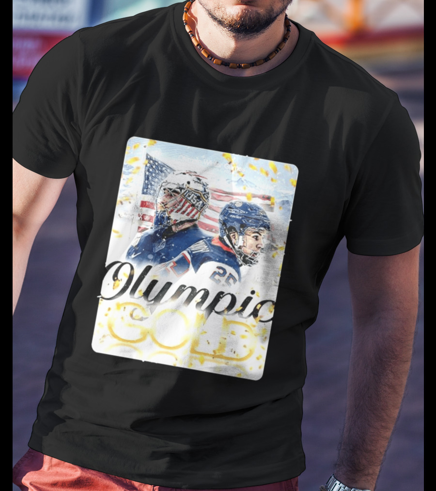 Olympic Winter Games USA Jeremy Swayman Charlie McAvoy Olympic Gold T-Shirt