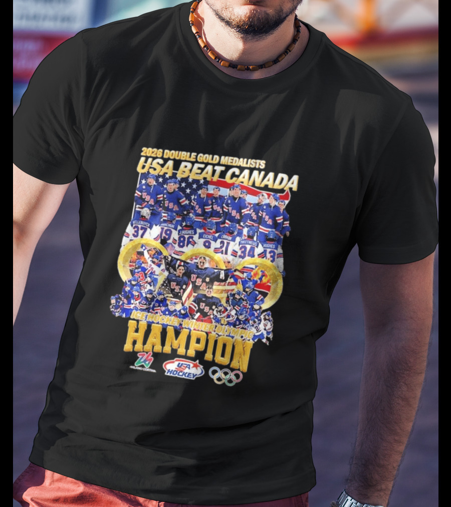 2026 Double Gold Medalists USA Beat Canada Ice Hockey Winter Olympic Champion T-Shirt