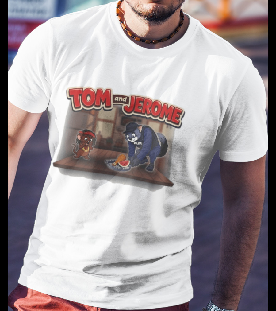 Tom And Jerome Police Cat Serving Chicken And Watermelon T-Shirt