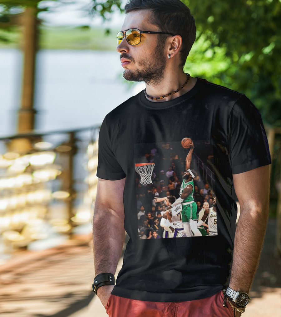 Boston Celtics Neemias Queta Dunking Against Lakers NBA Action T-Shirt