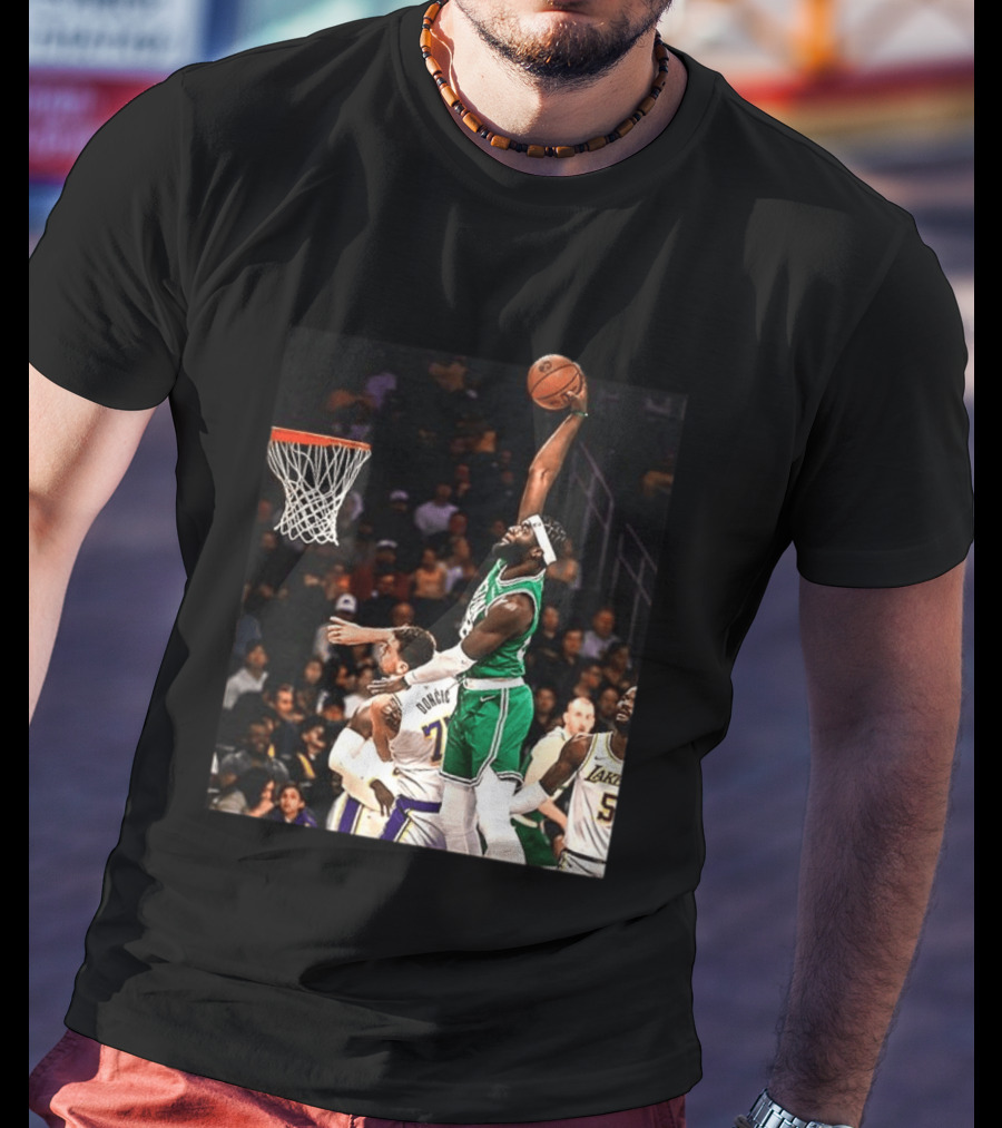 Boston Celtics Neemias Queta Dunking Against Lakers NBA Action T-Shirt