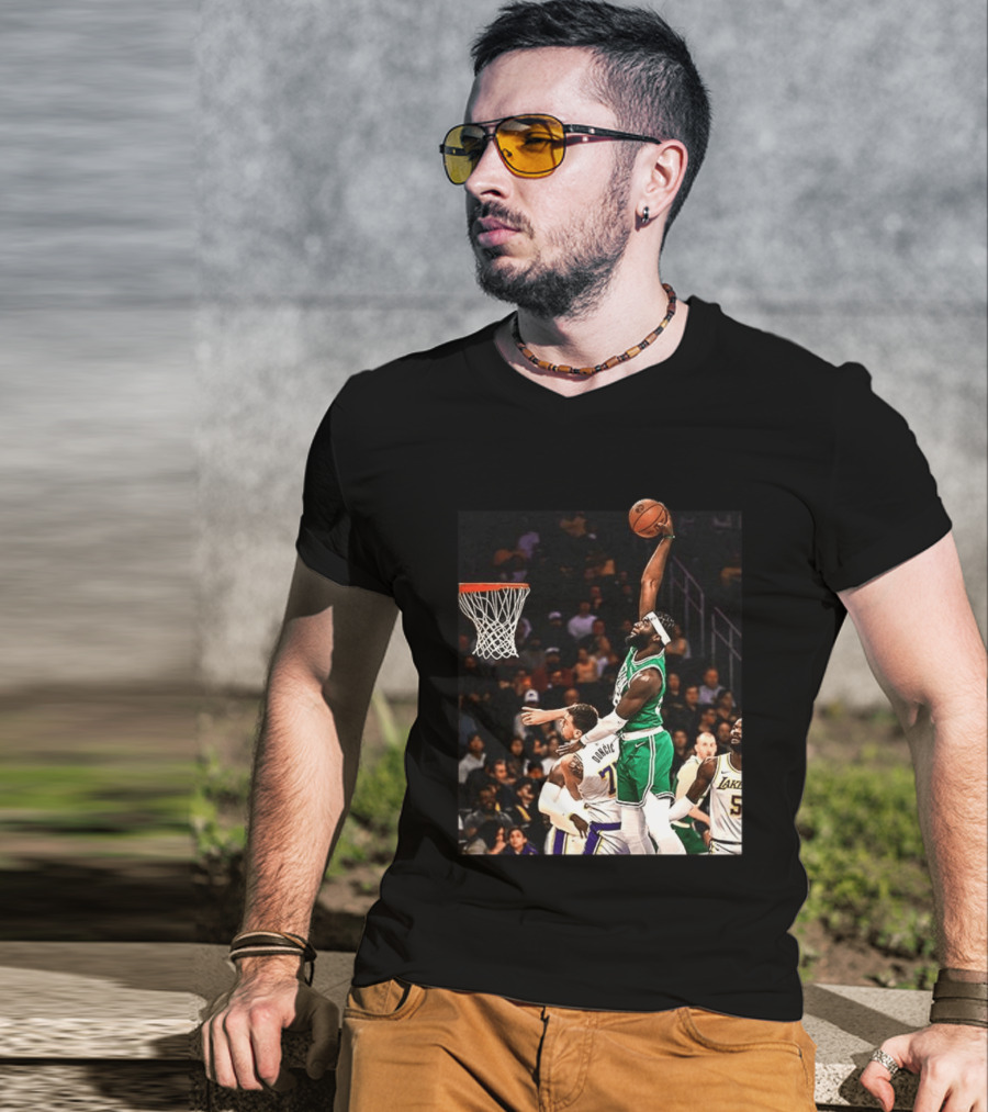 Boston Celtics Neemias Queta Dunking Against Lakers NBA Action T-Shirt