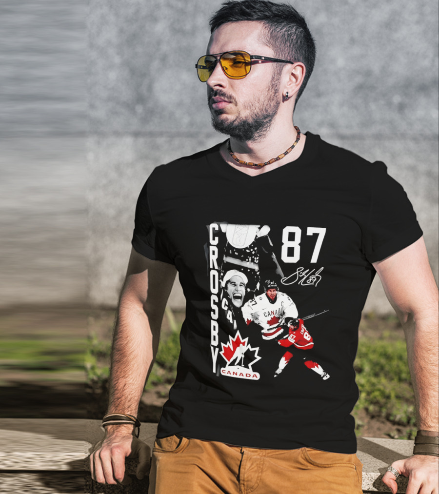 Crosby 87 Canada Hockey Maple Leaf Number Signature T-Shirt