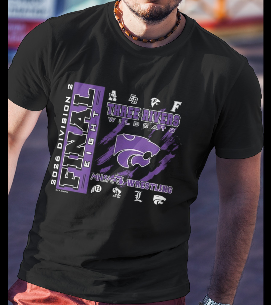 Three Rivers Wildcats 2026 Final Eight MHSAA Wrestling Division 2 T-Shirt
