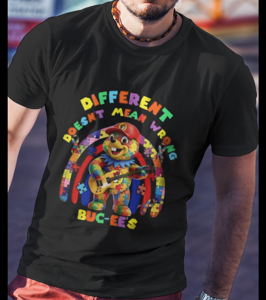 Different Doesn't Mean Wrong Buc Ee's Autism Awareness Puzzle Pieces T-Shirt