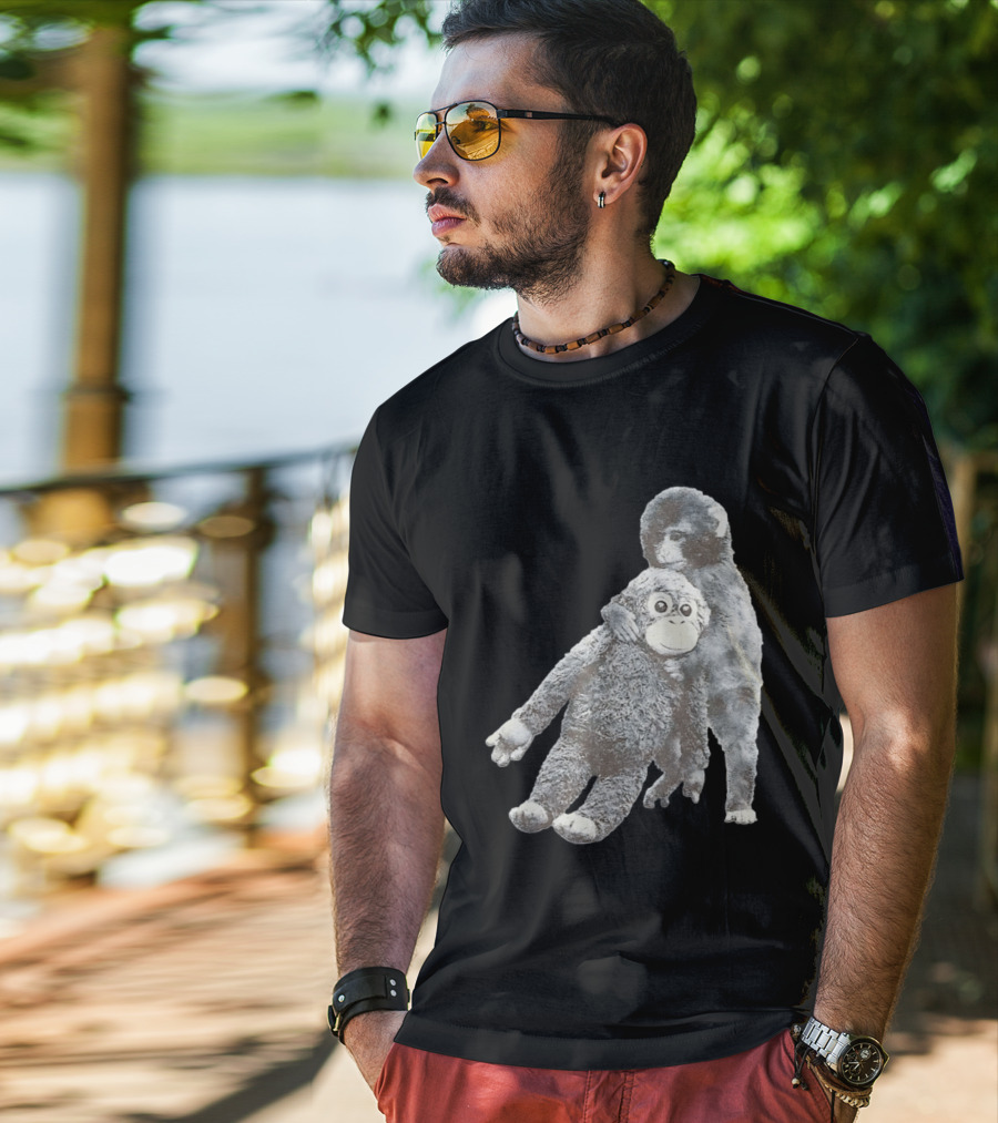 Punch Kun Monkey Plush Toy Hugging Scene T-Shirt