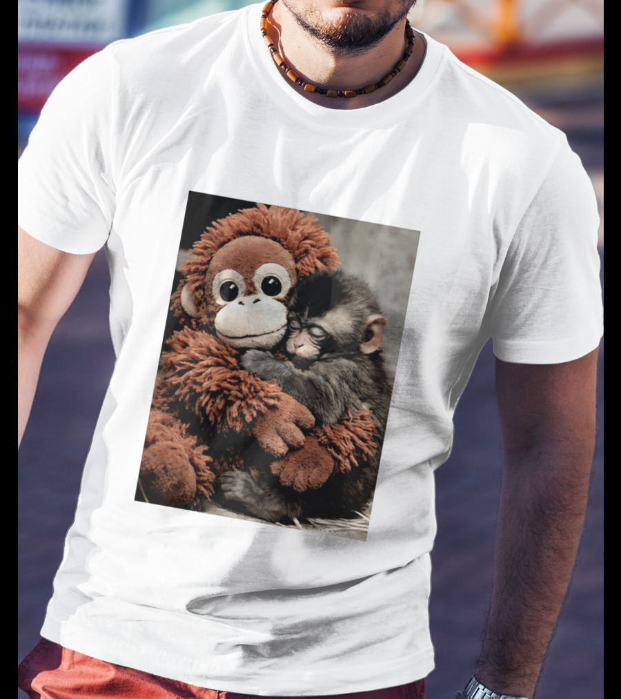 Punch Kun Cuddly Punch Monkey Hugging Plush Toy T-Shirt