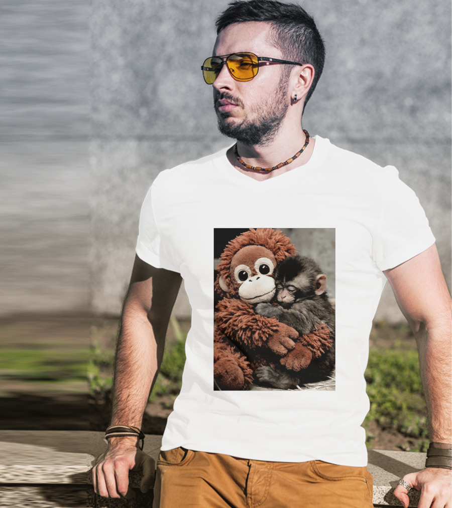 Punch Kun Cuddly Punch Monkey Hugging Plush Toy T-Shirt