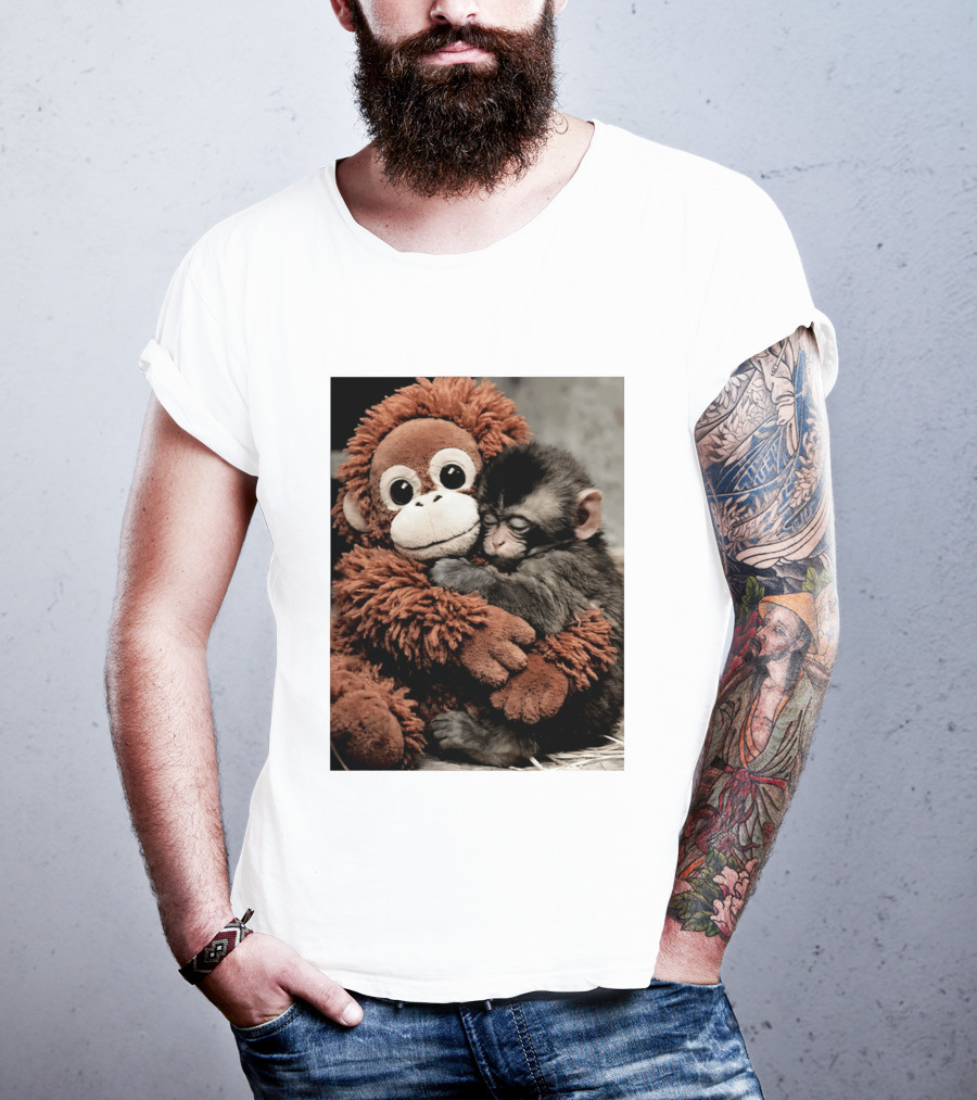 Punch Kun Cuddly Punch Monkey Hugging Plush Toy T-Shirt