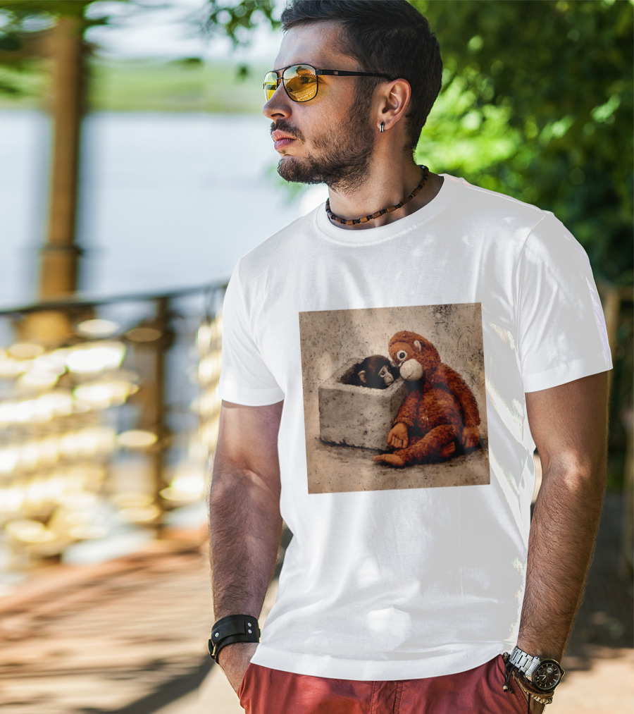 Punch Kun Punch The Monkey Cuddling Plush Toy Block Scene T-Shirt