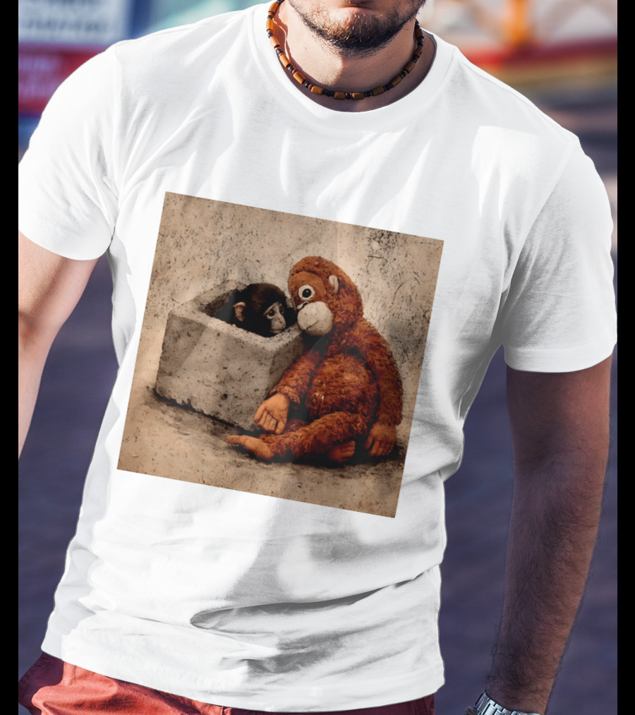 Punch Kun Punch The Monkey Cuddling Plush Toy Block Scene T-Shirt