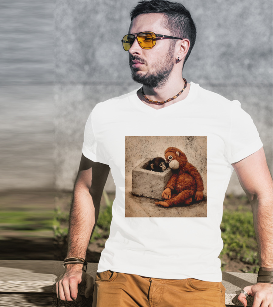Punch Kun Punch The Monkey Cuddling Plush Toy Block Scene T-Shirt