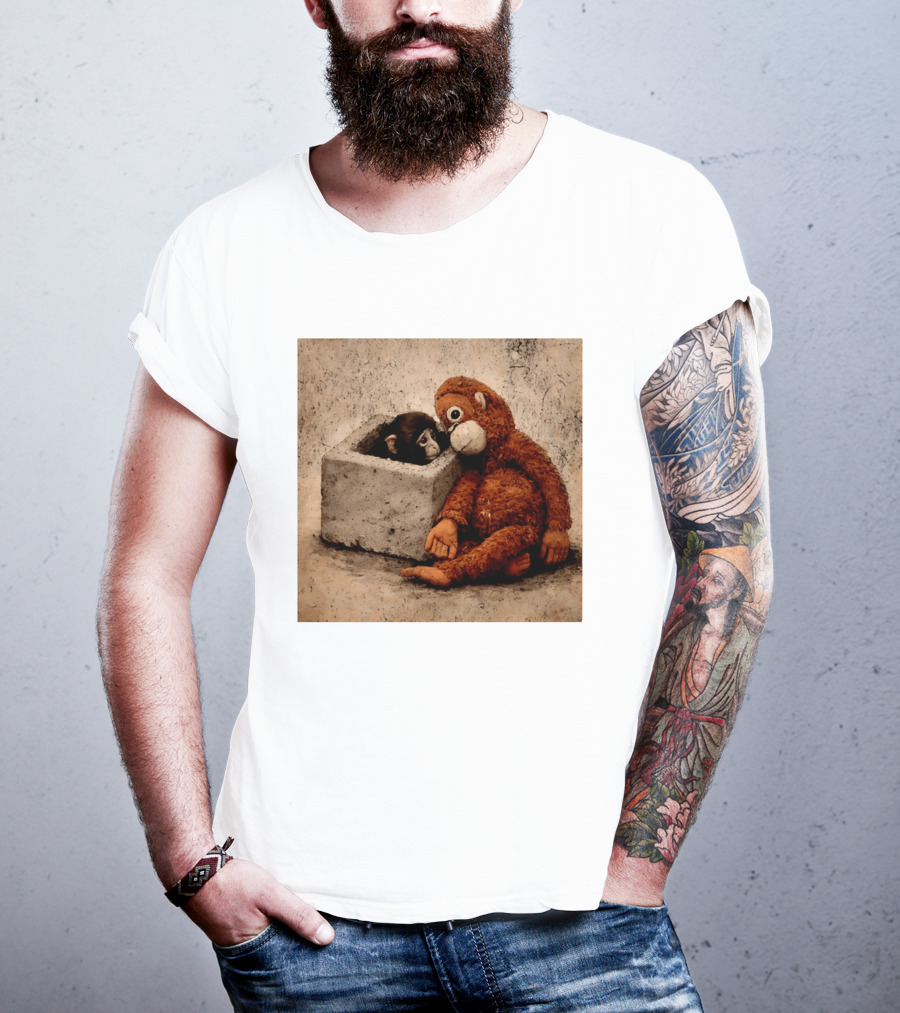 Punch Kun Punch The Monkey Cuddling Plush Toy Block Scene T-Shirt