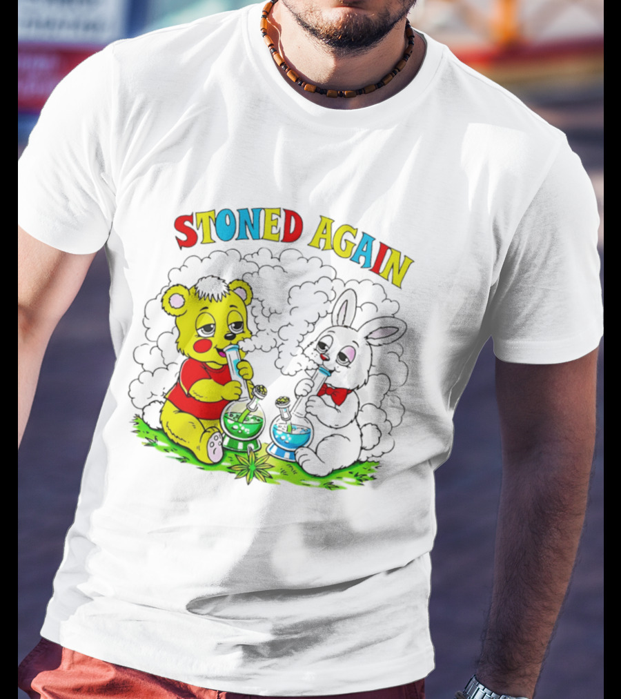 Stoned Again Bears And Rabbits Smoking Weeds T-Shirt