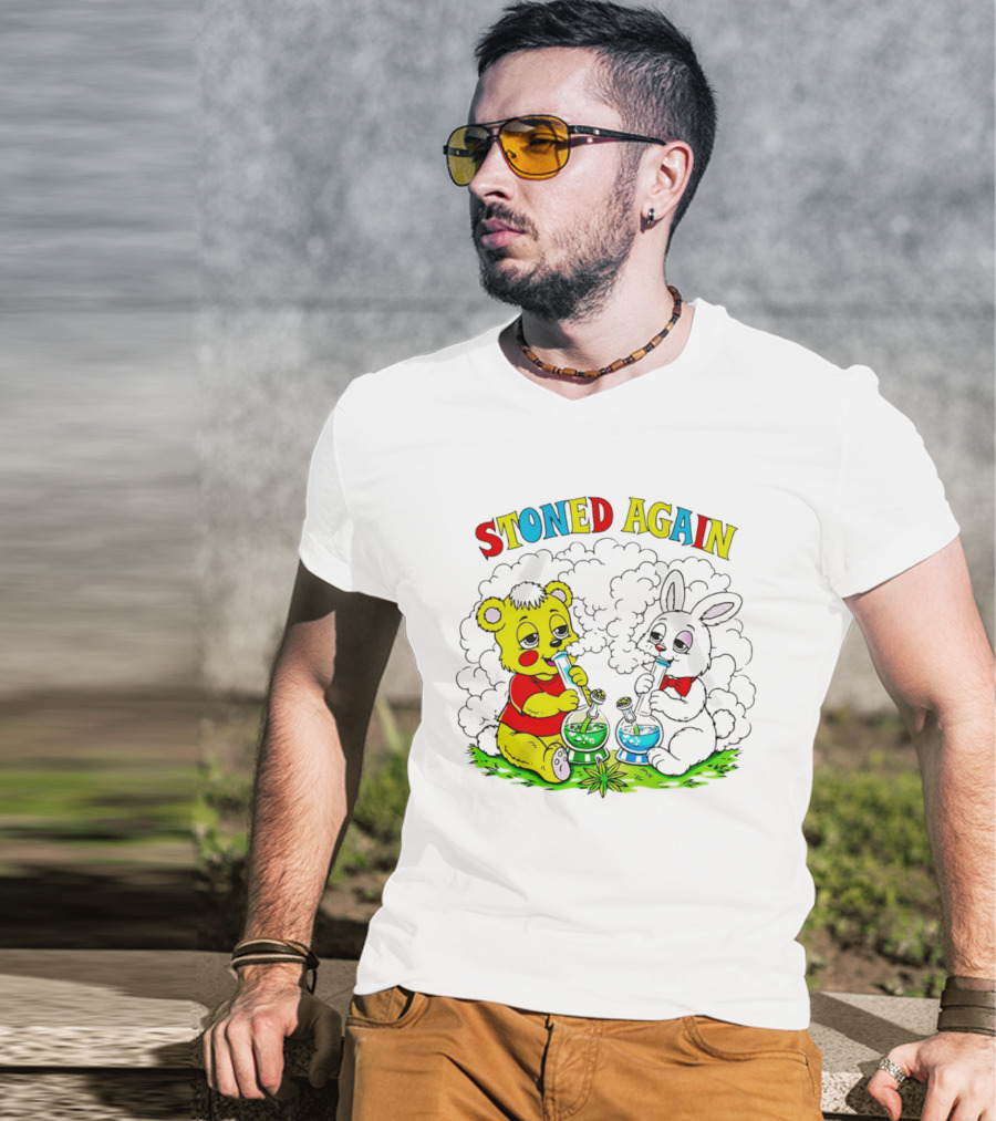 Stoned Again Bears And Rabbits Smoking Weeds T-Shirt