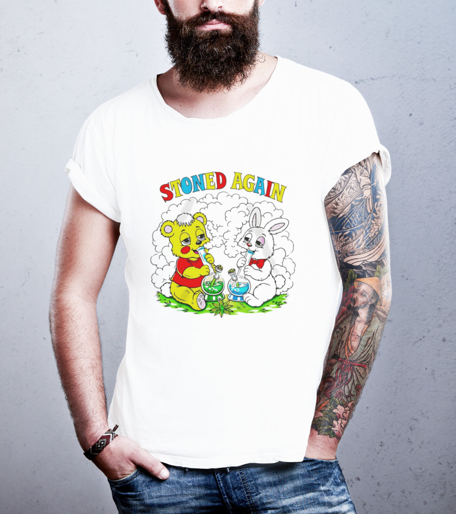 Stoned Again Bears And Rabbits Smoking Weeds T-Shirt